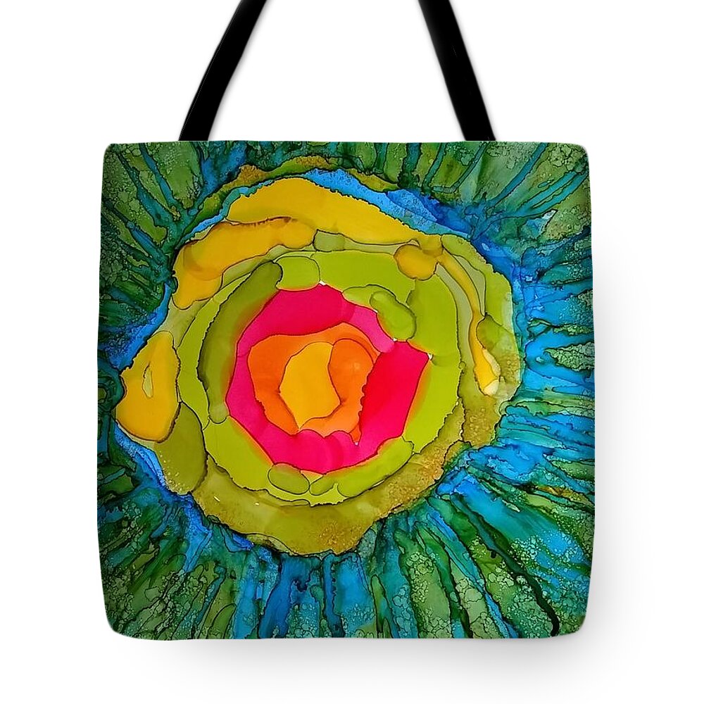 Alcohol Ink Prints Tote Bag featuring the painting Flower Burst by Betsy Carlson Cross