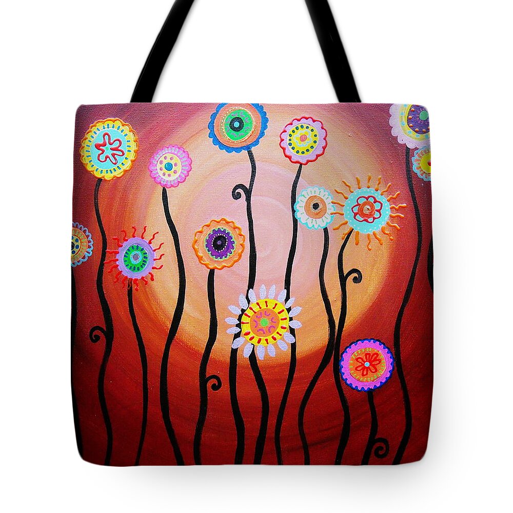Blooming Tote Bag featuring the painting Flower Fest by Pristine Cartera Turkus