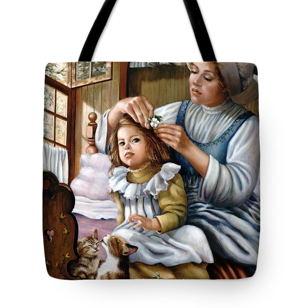 Children Tote Bag featuring the painting Flower in Her Hair by Marie Witte