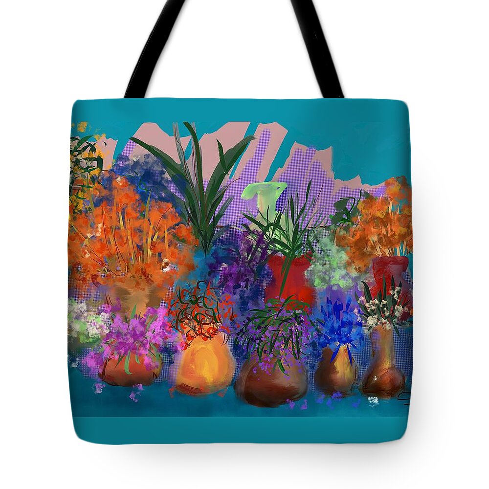 Flowers Tote Bag featuring the digital art Flower Market by Sherry Killam