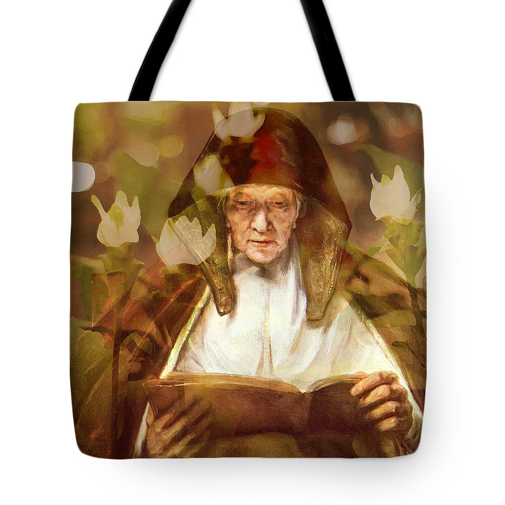Rembrandt Van Rijn Tote Bag featuring the photograph Flower Master Works Series Rembrandt Old Woman by Suzanne Powers