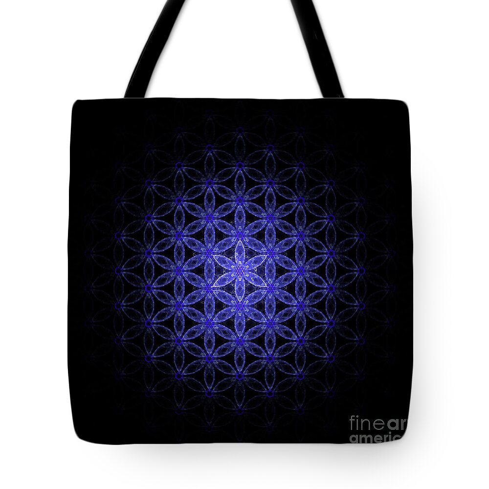 Flower Of Life Tote Bag featuring the digital art Flower of life in blue by Alexa Szlavics