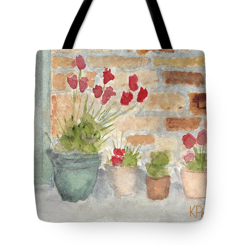 Flower Tote Bag featuring the painting Flower Pots by Ken Powers