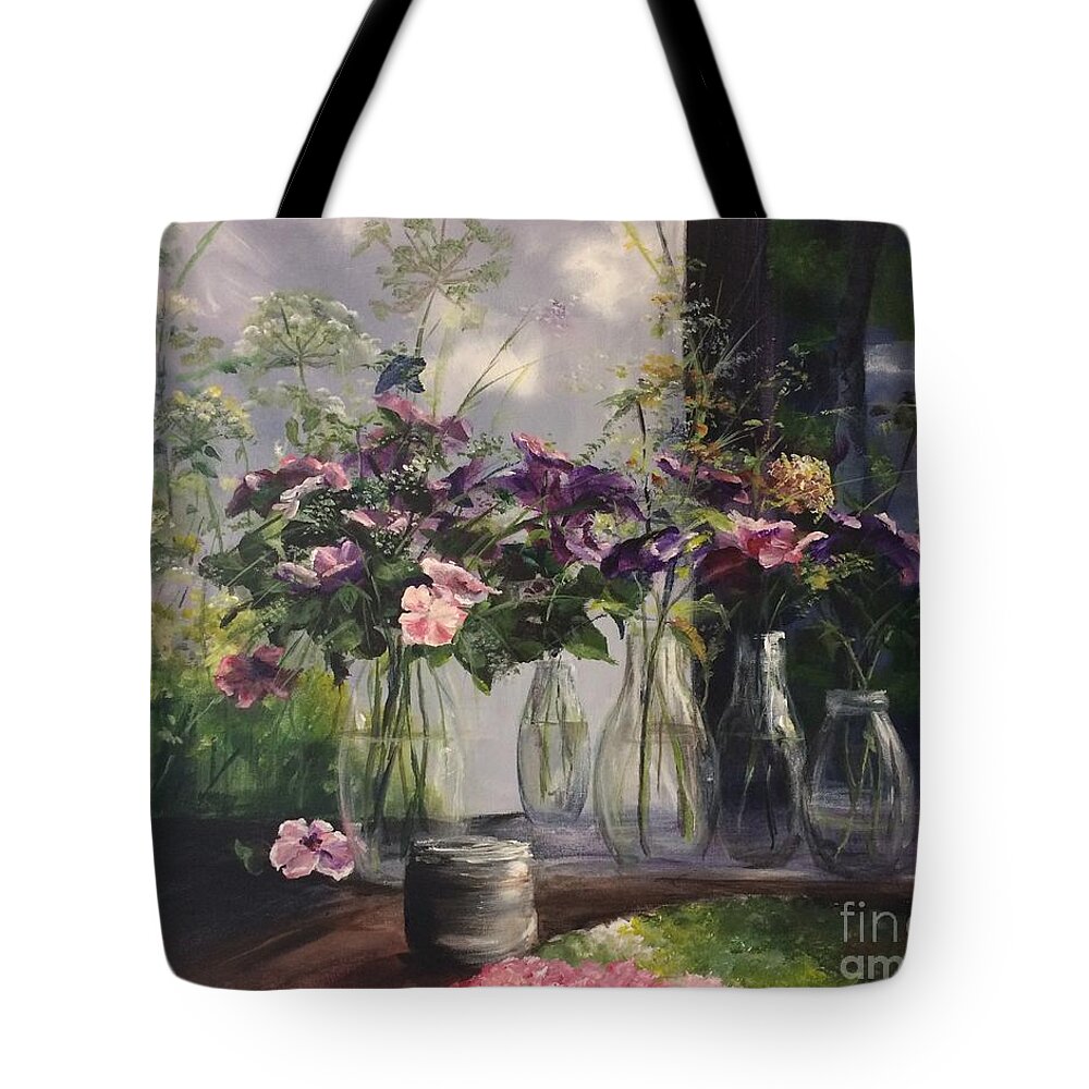 Flowers Tote Bag featuring the painting Flower Power for a Mural by Lizzy Forrester