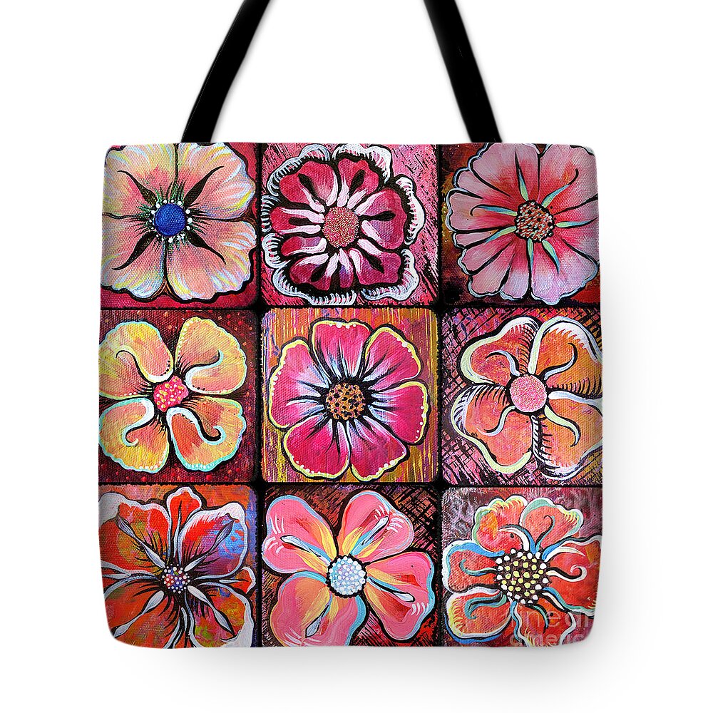 Flowers Tote Bag featuring the painting Flower Power Montage by Shadia Derbyshire