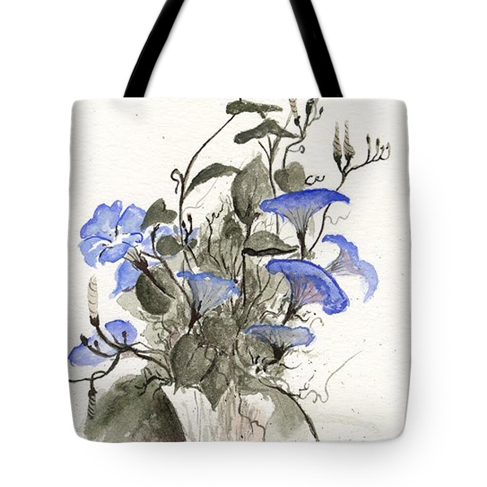 Blue Tote Bag featuring the painting Flower study seventeen by Darren Cannell