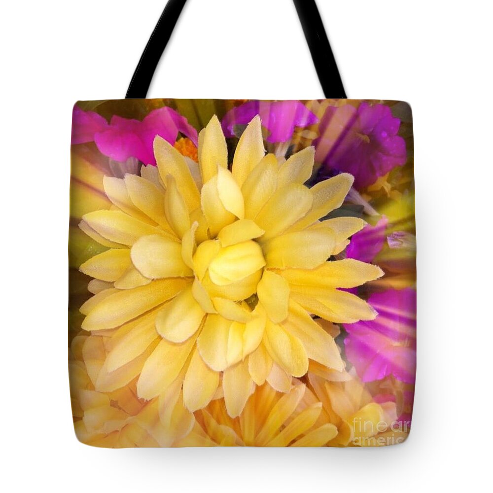 Photograph Yellow Flower Nature Beauty Sunburst Tote Bag featuring the photograph Flower Sunburst by Gayle Price Thomas