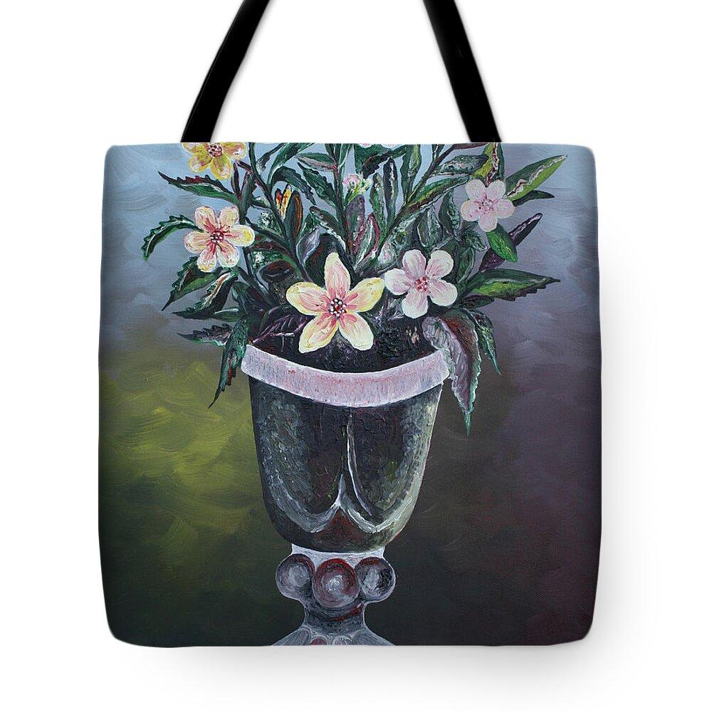 Flower Vase 2 Tote Bag featuring the painting Flower Vase 2 by Obi-Tabot Tabe