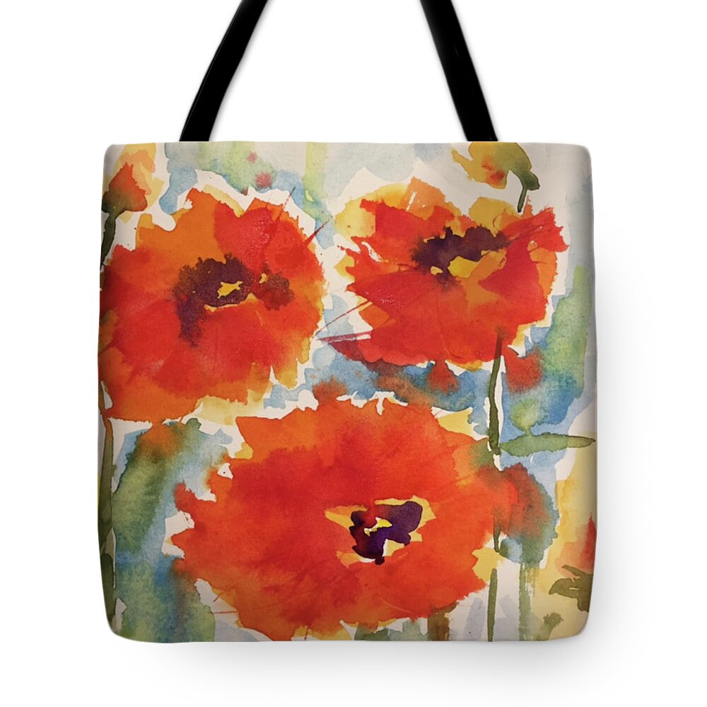 Poppies Tote Bag featuring the painting Poppies Wanted by Bonny Butler
