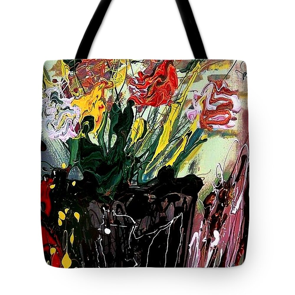 Abstract Still Life - Expressive Media Acrylic On Canvas Tote Bag featuring the painting Flowers Blossom by Rebecca Flores