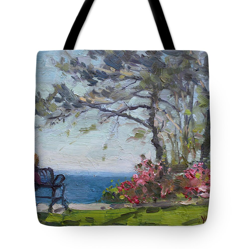 Flowers Tote Bag featuring the painting Flowers by Lake Ontario by Ylli Haruni