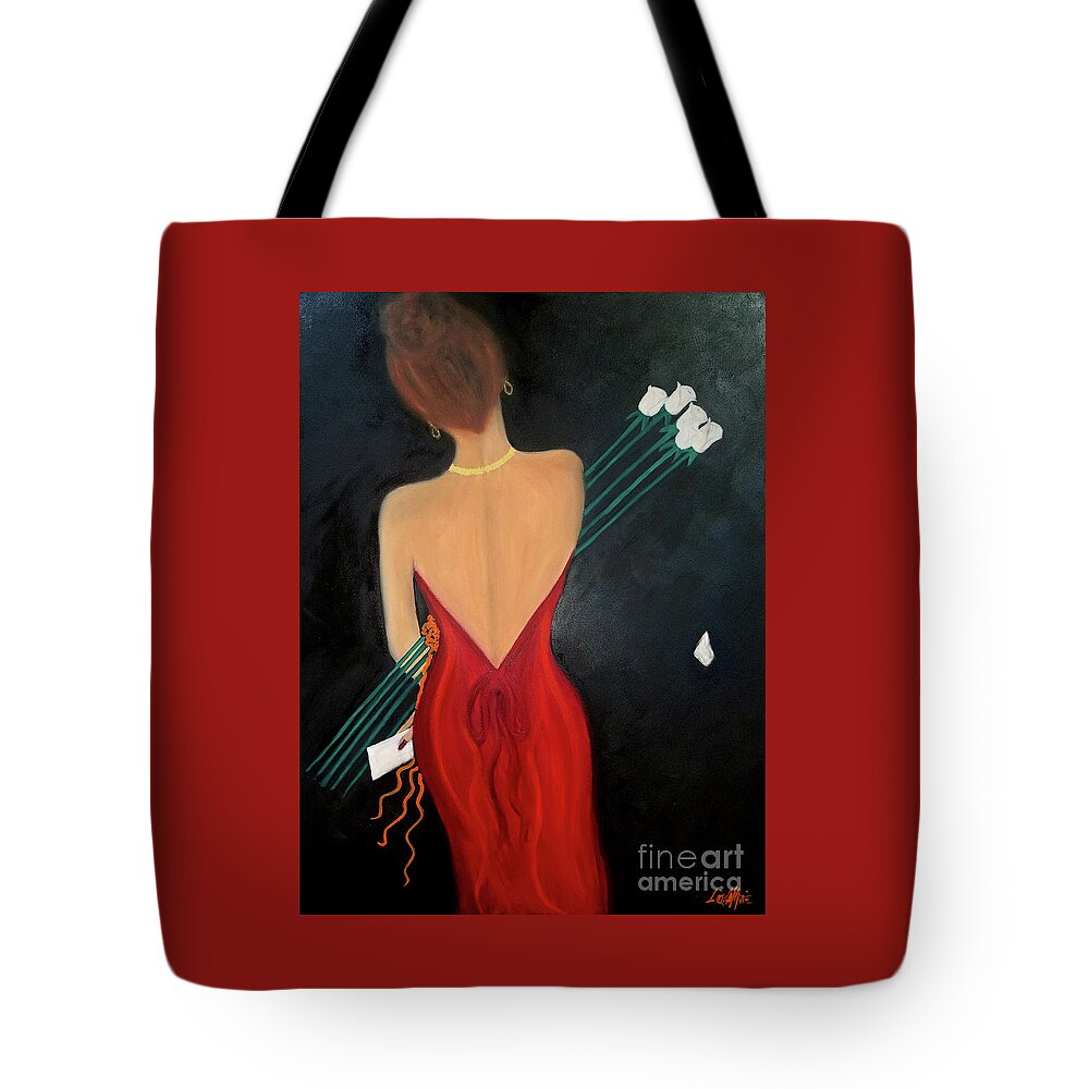 Lady In Red Tote Bag featuring the painting Flowers From A Friend by Artist Linda Marie