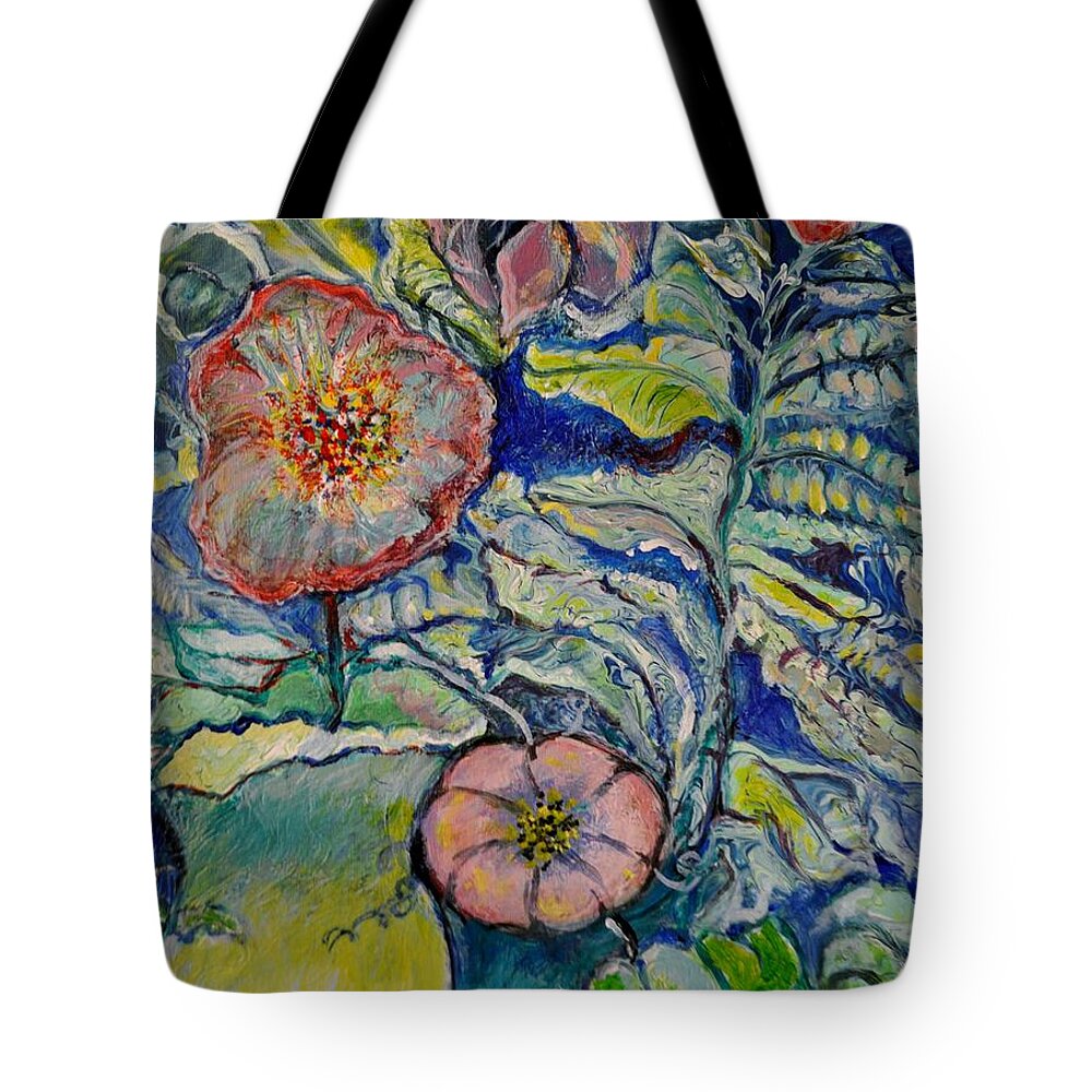 Modern Flowers Tote Bag featuring the painting Flowers Gone Wild by Deborah Nell