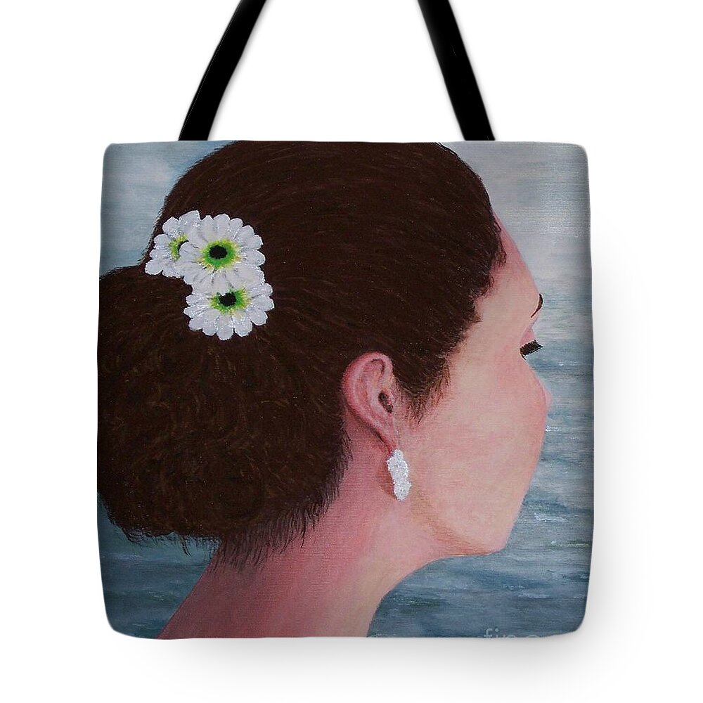 Flowers Tote Bag featuring the painting Flowers in Her Hair by Judy Kirouac