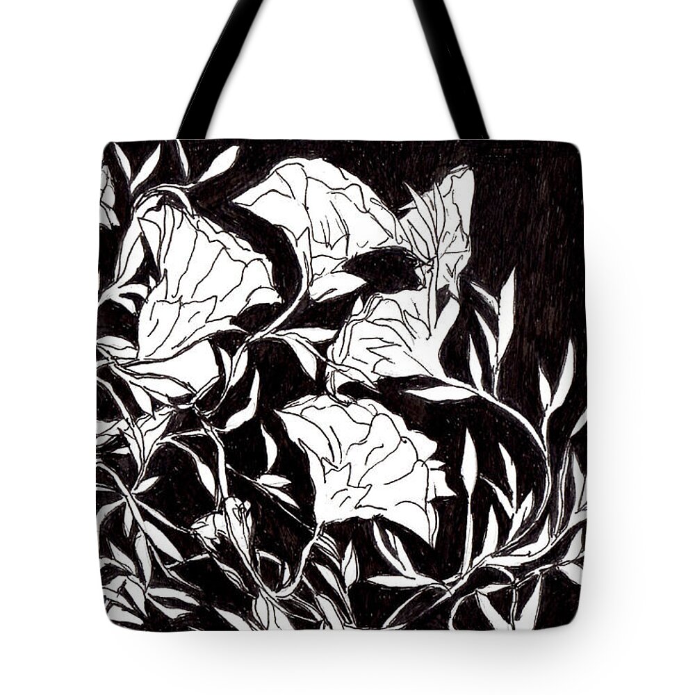 Nature Tote Bag featuring the drawing Flowers by Lou Belcher