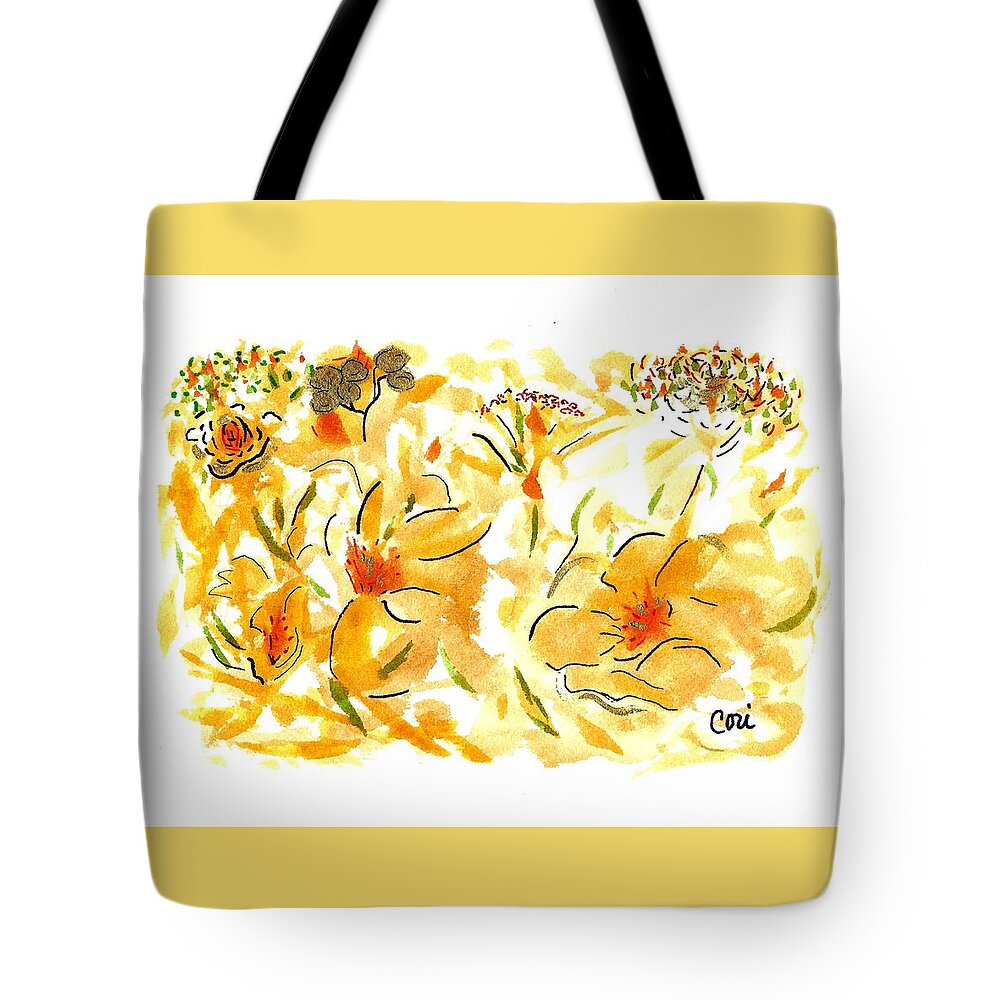 Flowers Tote Bag featuring the painting Flowers of Yellow and Gold by Corinne Carroll