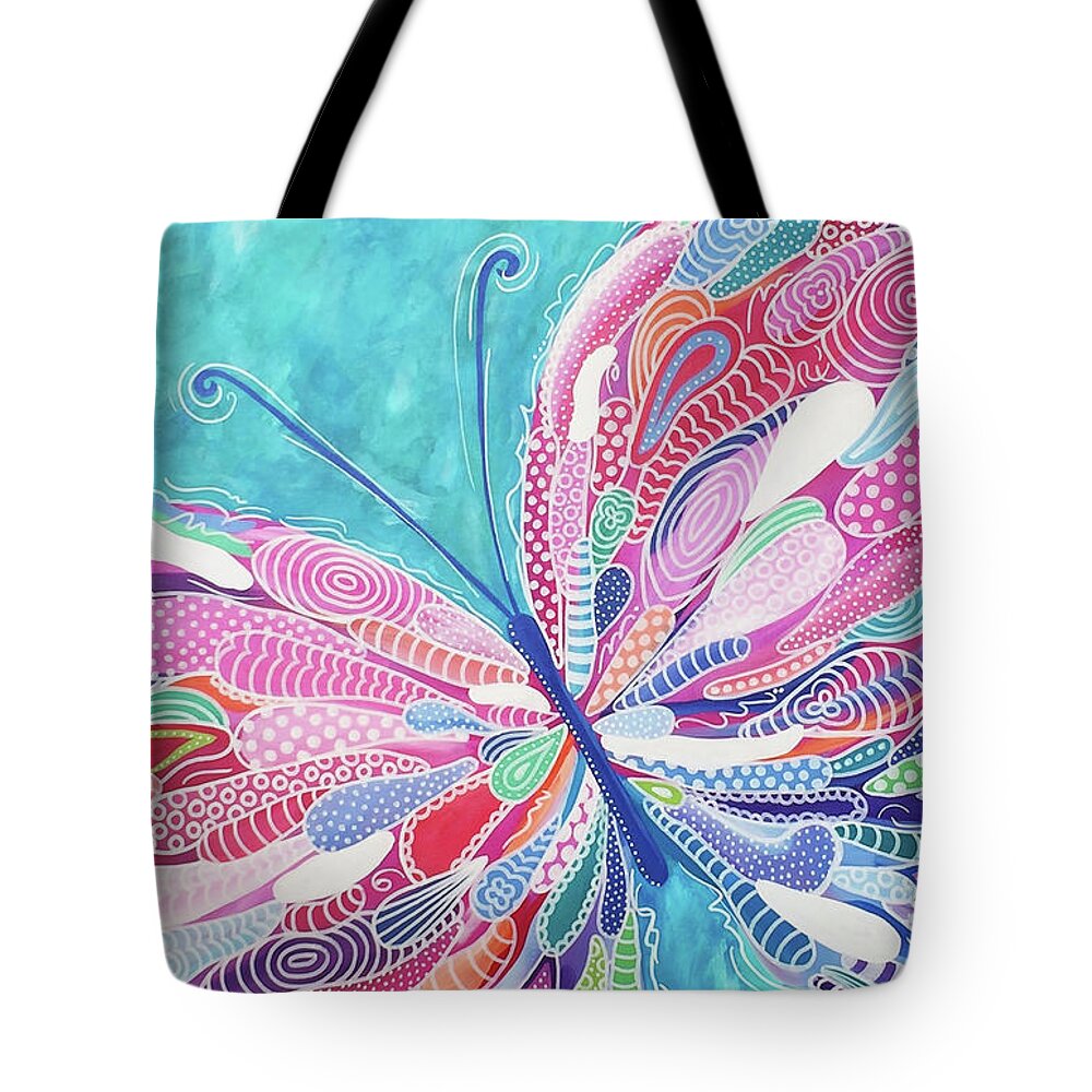Butterfly Tote Bag featuring the painting Fluttering Jewel by Beth Ann Scott