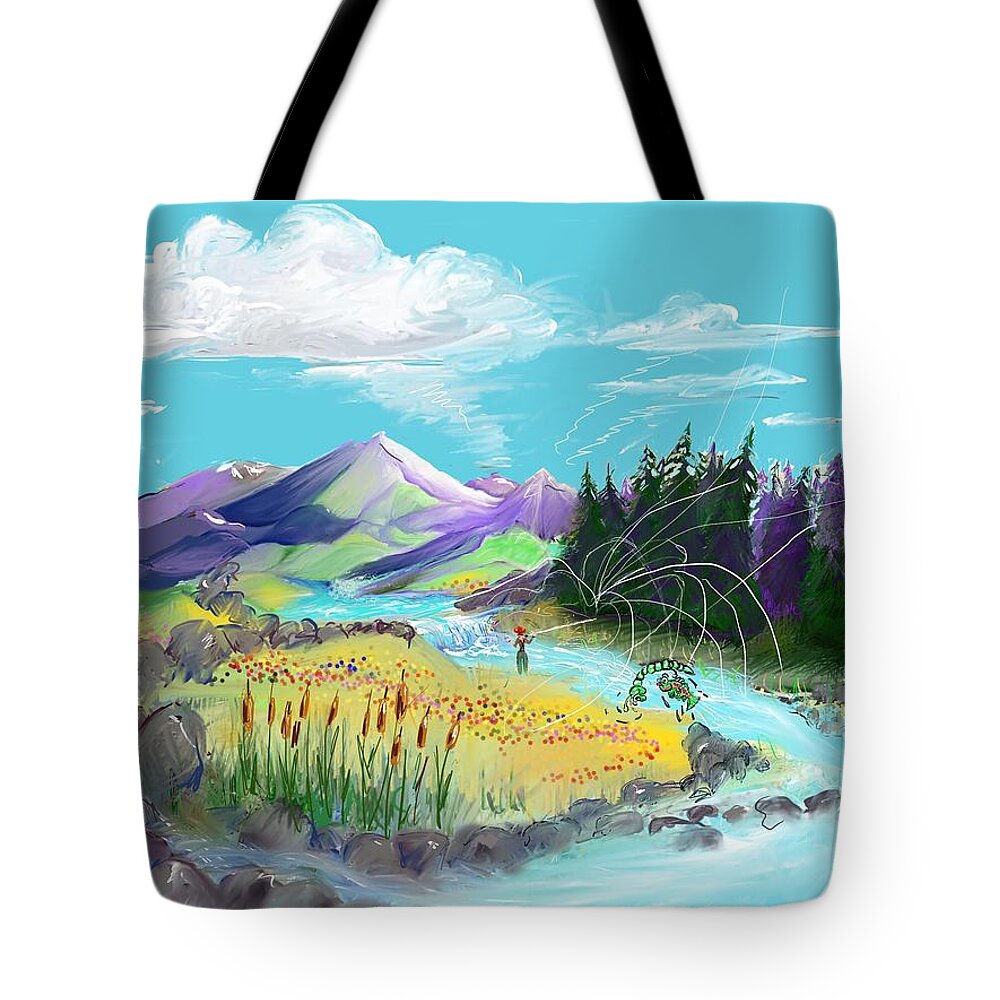 Fly Fishing with aa Wooly Worm. Tote Bag by Joseph Mora - Fine Art