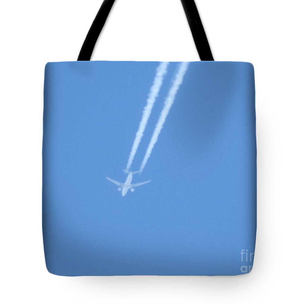 Airplane Tote Bag featuring the photograph Fly Over The Ocean by Jan Gelders