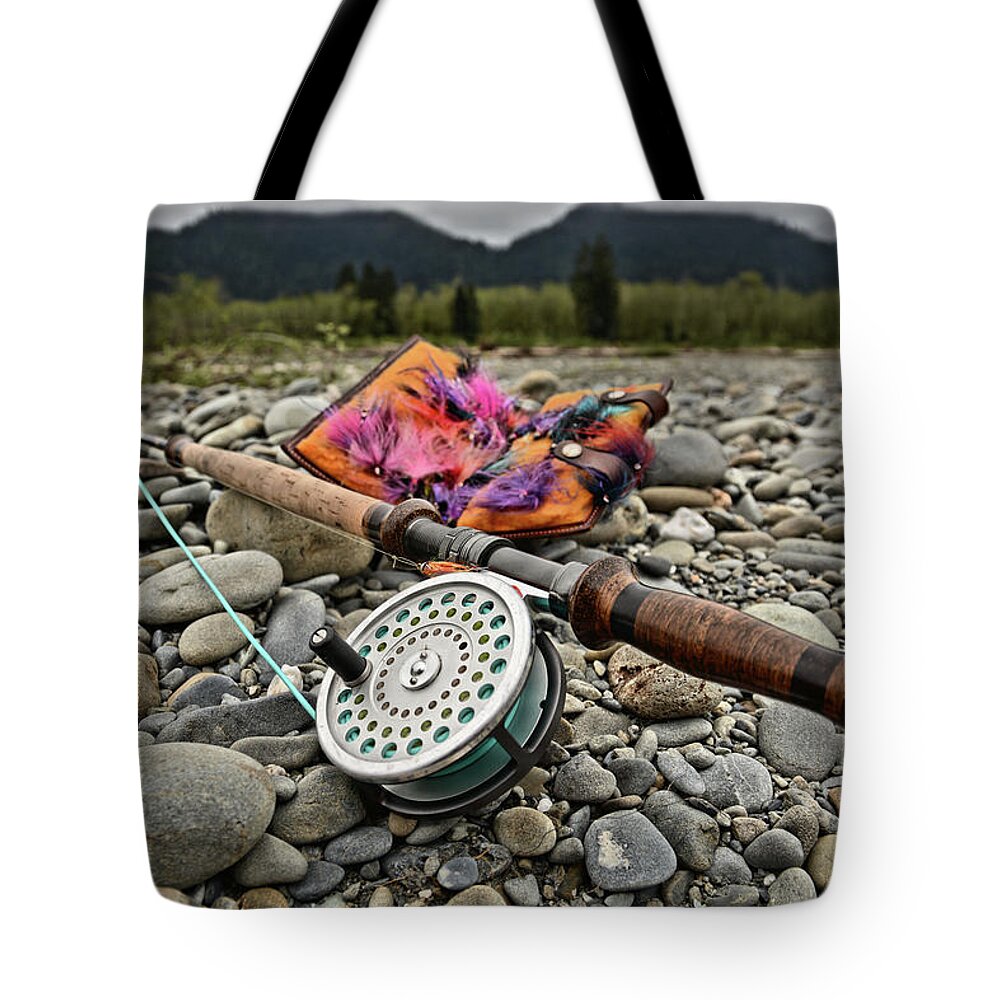  Tote Bag featuring the photograph Fly Rod and Streamers landscape by Jason Brooks