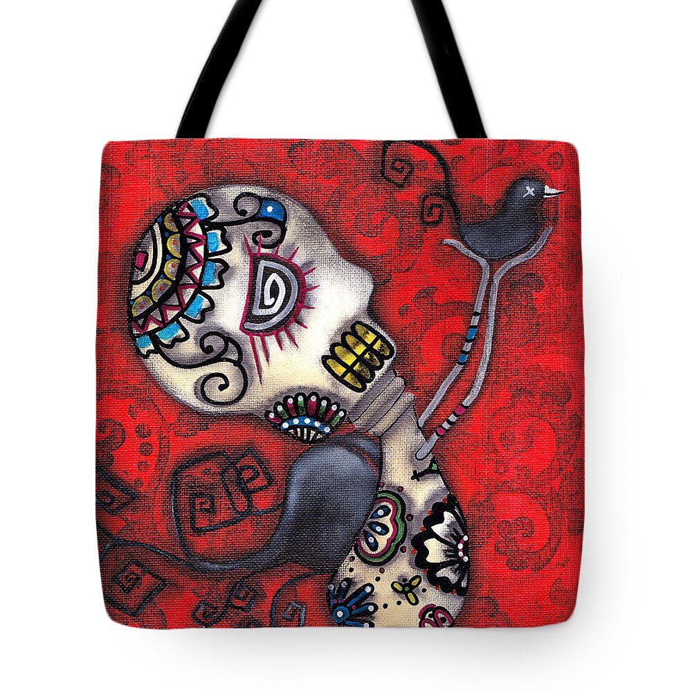 Day Of The Dead Tote Bag featuring the painting Fly with Me by Abril Andrade