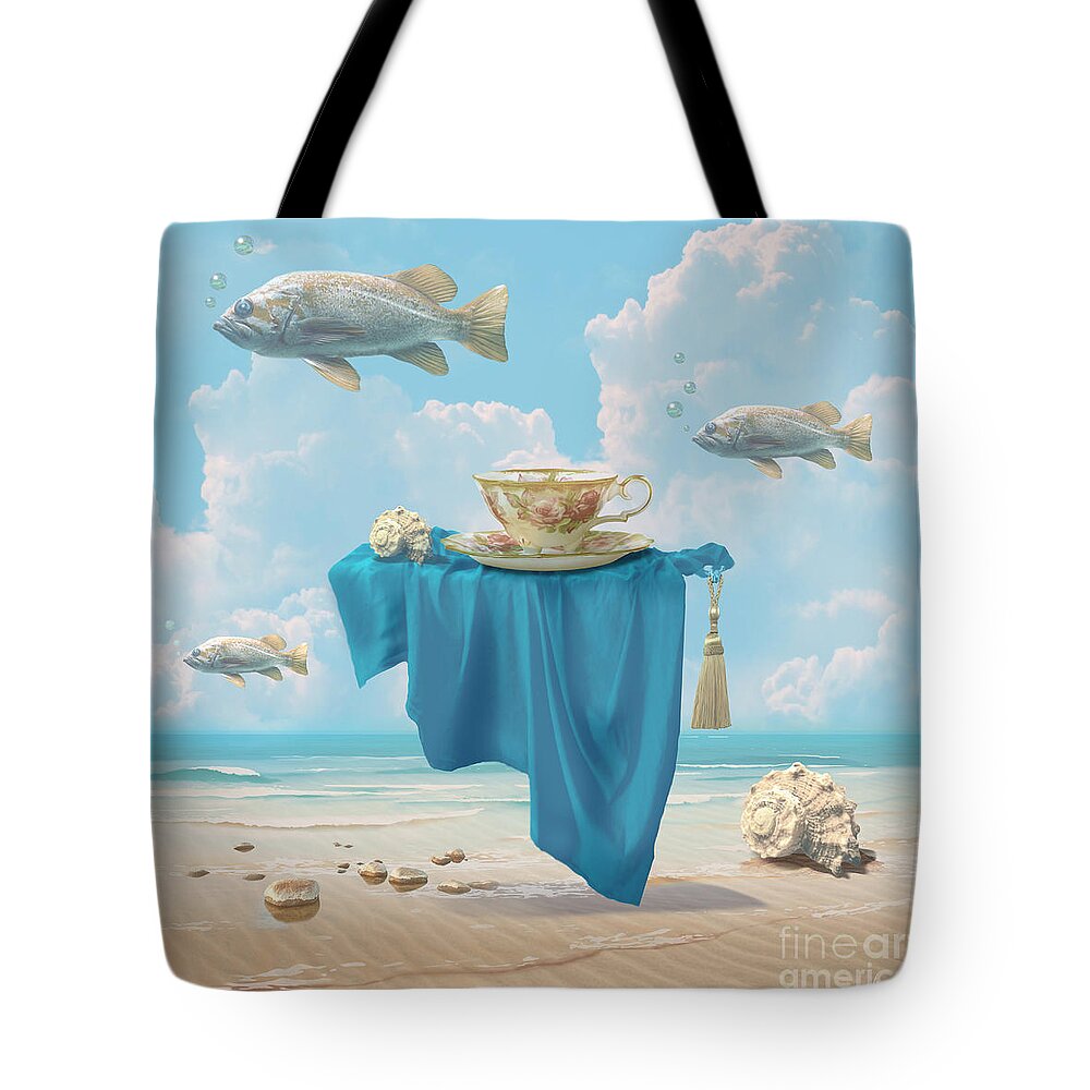 Fish Tote Bag featuring the digital art Flying fish by Alexa Szlavics