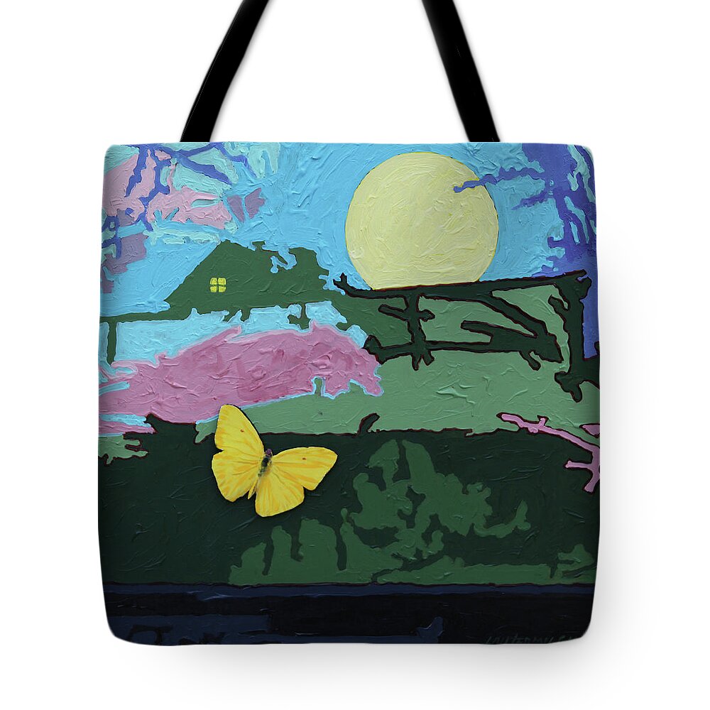 Butterfly Tote Bag featuring the painting Flying Home by John Lautermilch