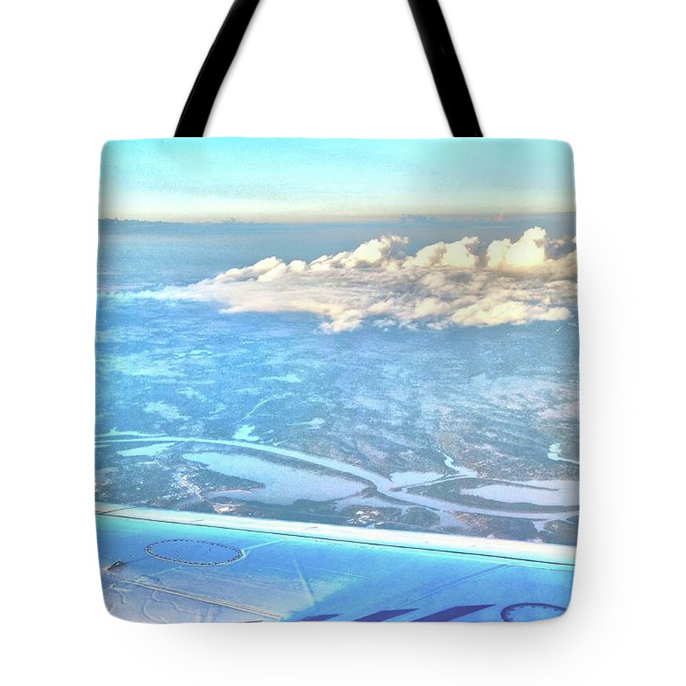 Airplane Tote Bag featuring the photograph Flying over Tulsa by Janette Boyd