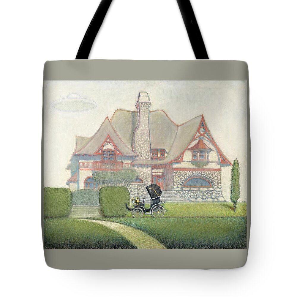 Bizarre House Tote Bag featuring the painting Flying Saucer by John Reynolds