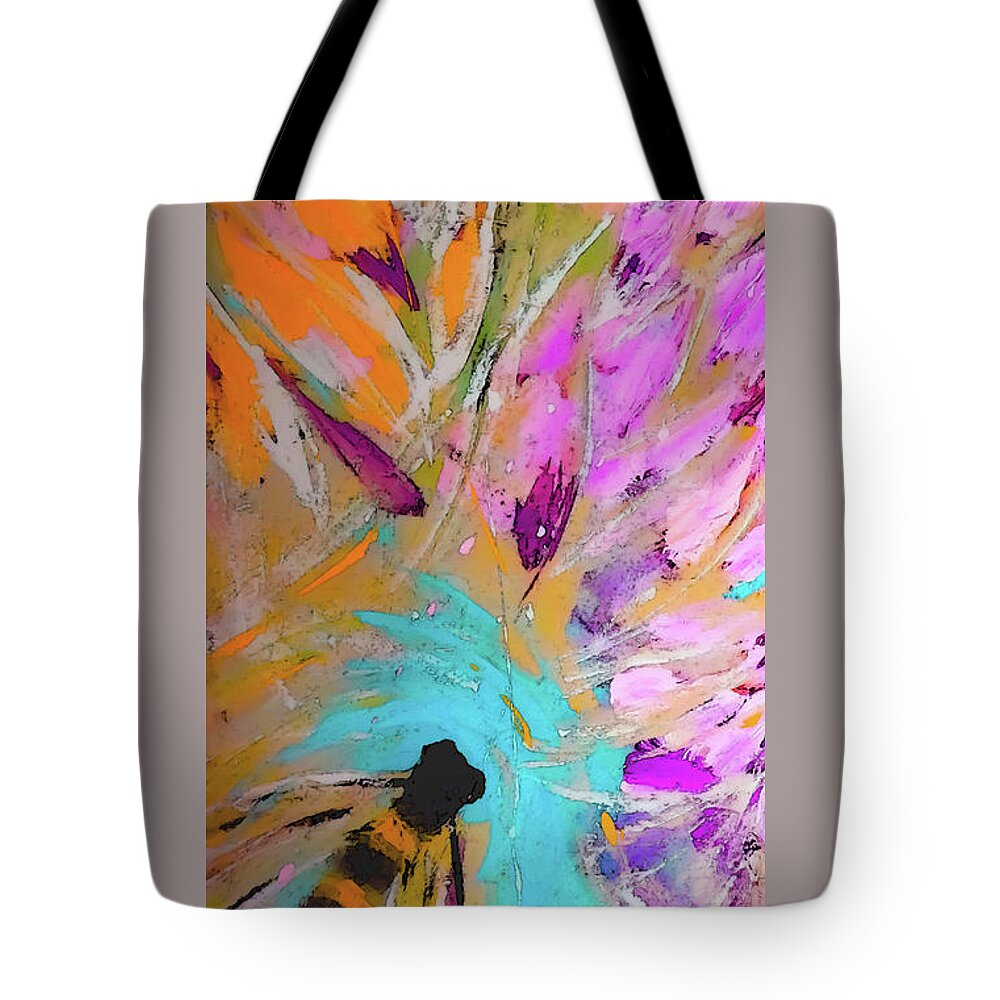 Flying Tote Bag featuring the digital art Flying Through Orange And Pink Bee Painting by Lisa Kaiser