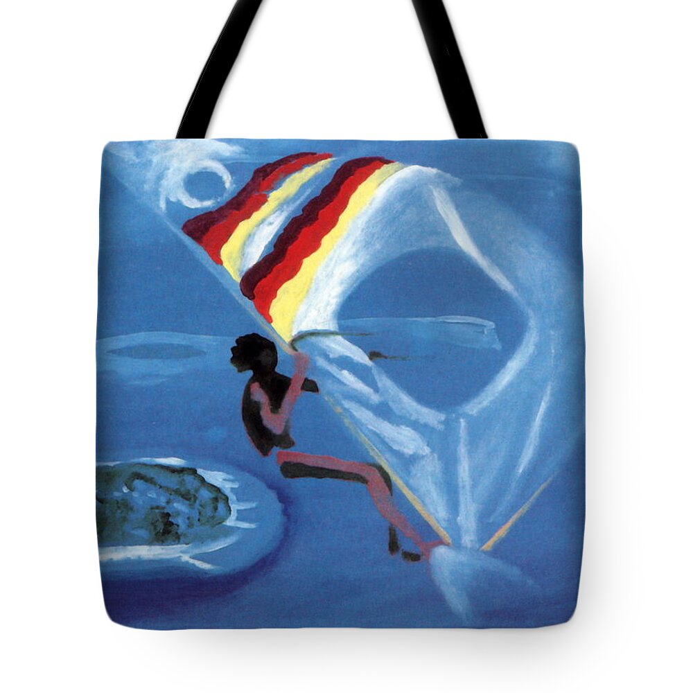 Windsurfer Tote Bag featuring the painting Flying Windsurfer by Enrico Garff