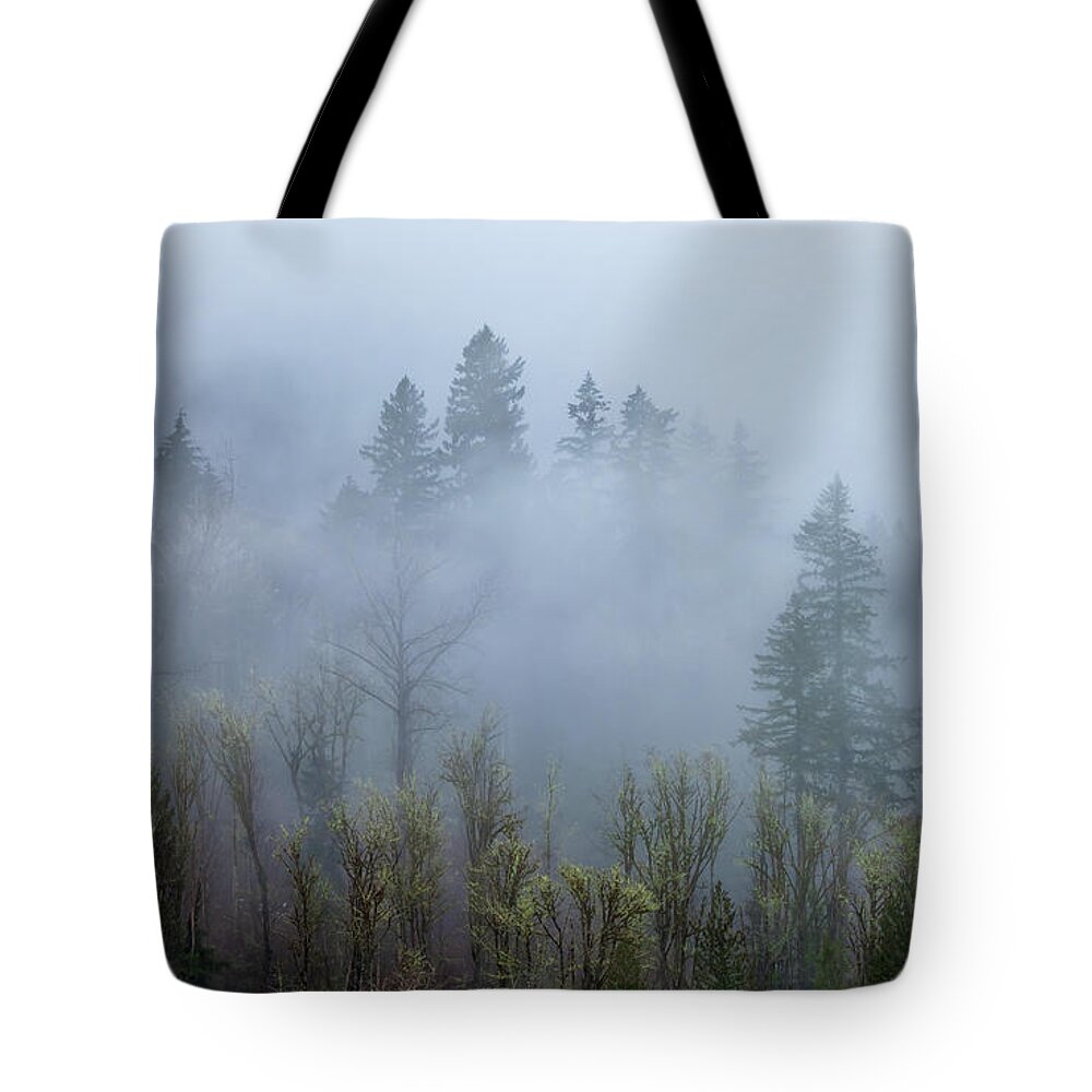 Landscape Tote Bag featuring the photograph Fog And The Cascade by Jonathan Nguyen