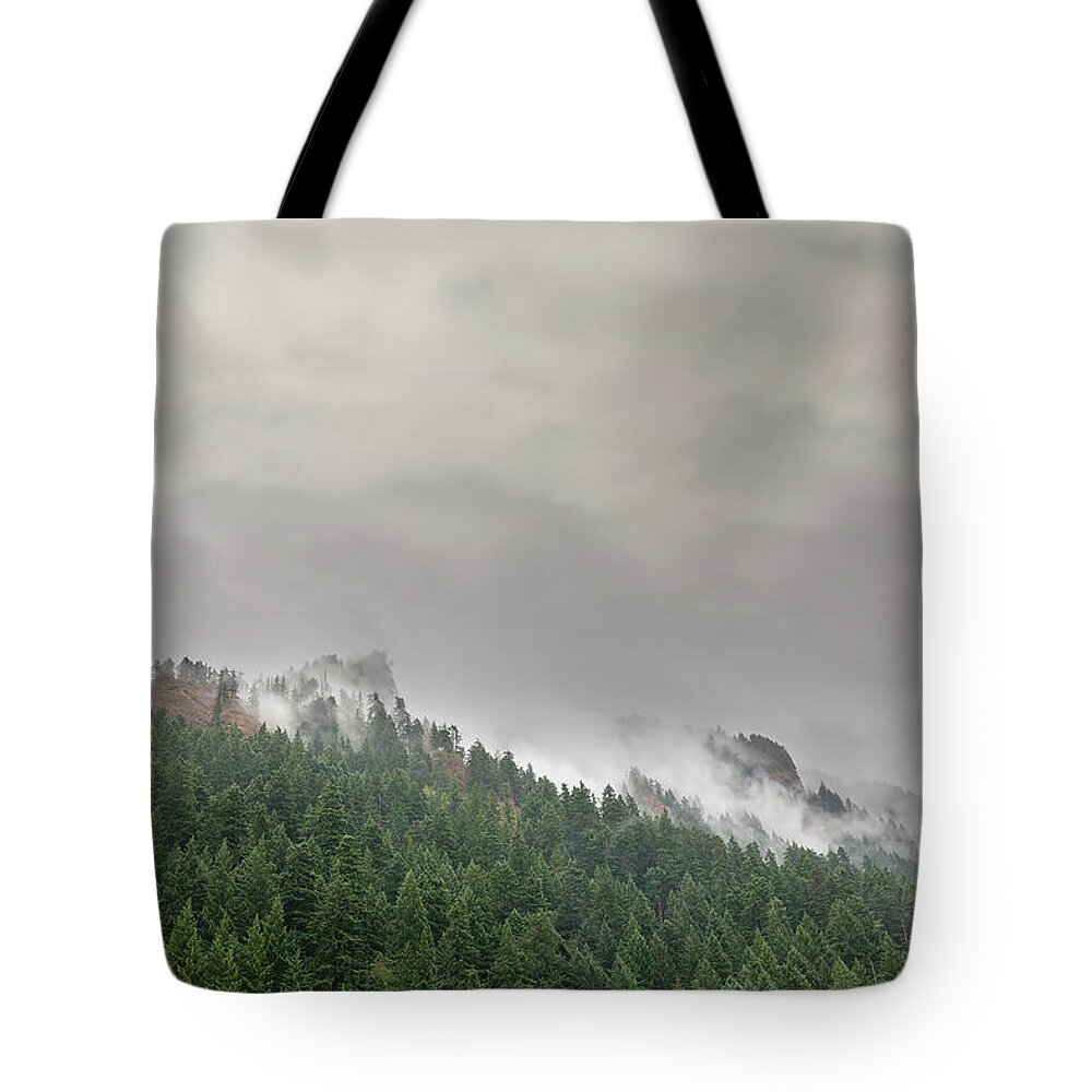 Columbia River Tote Bag featuring the photograph Fog Rolling over Columbia River Gorge by David Gn
