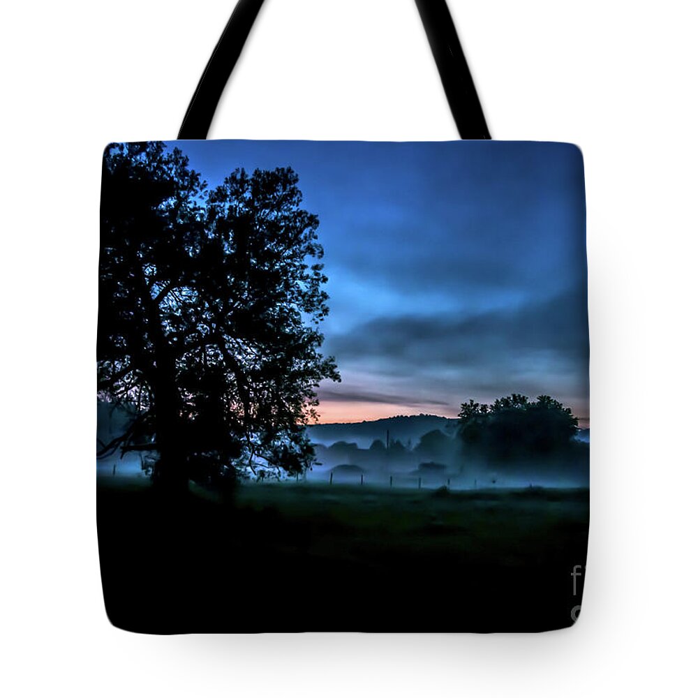 Vermont Tote Bag featuring the photograph Foggy Evening in Vermont - Landscape by James Aiken