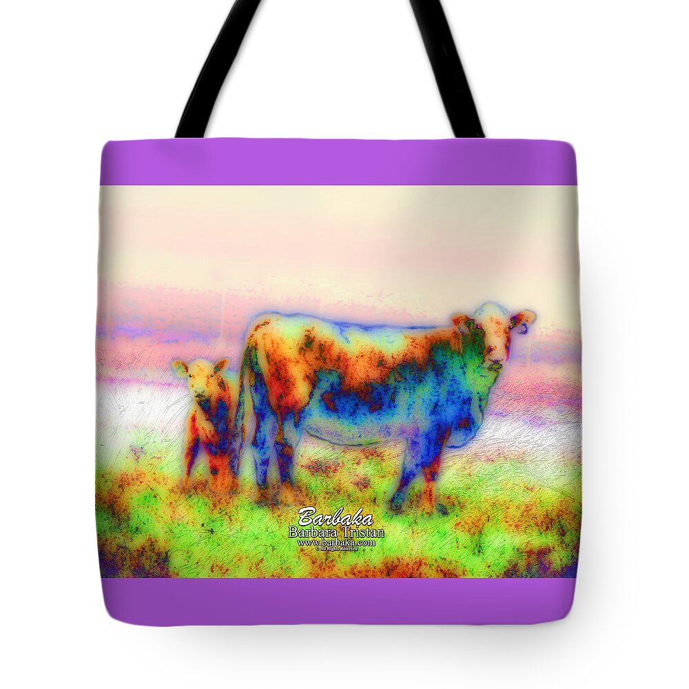 Photography Inspires Artwork Tote Bag featuring the photograph Foggy Mist Cows #0090 Arty by Barbara Tristan