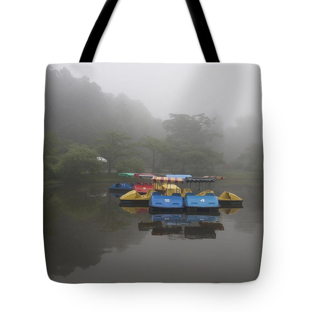 Morning Tote Bag featuring the photograph Foggy Morning Lake by Masami Iida