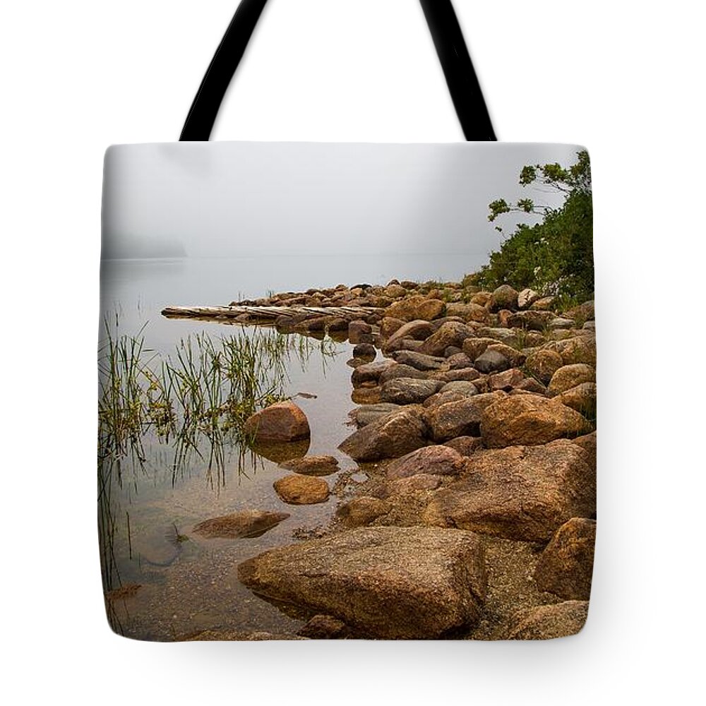Jordan Pond Tote Bag featuring the photograph Foggy Morning on Jordan Pond by Kevin Craft