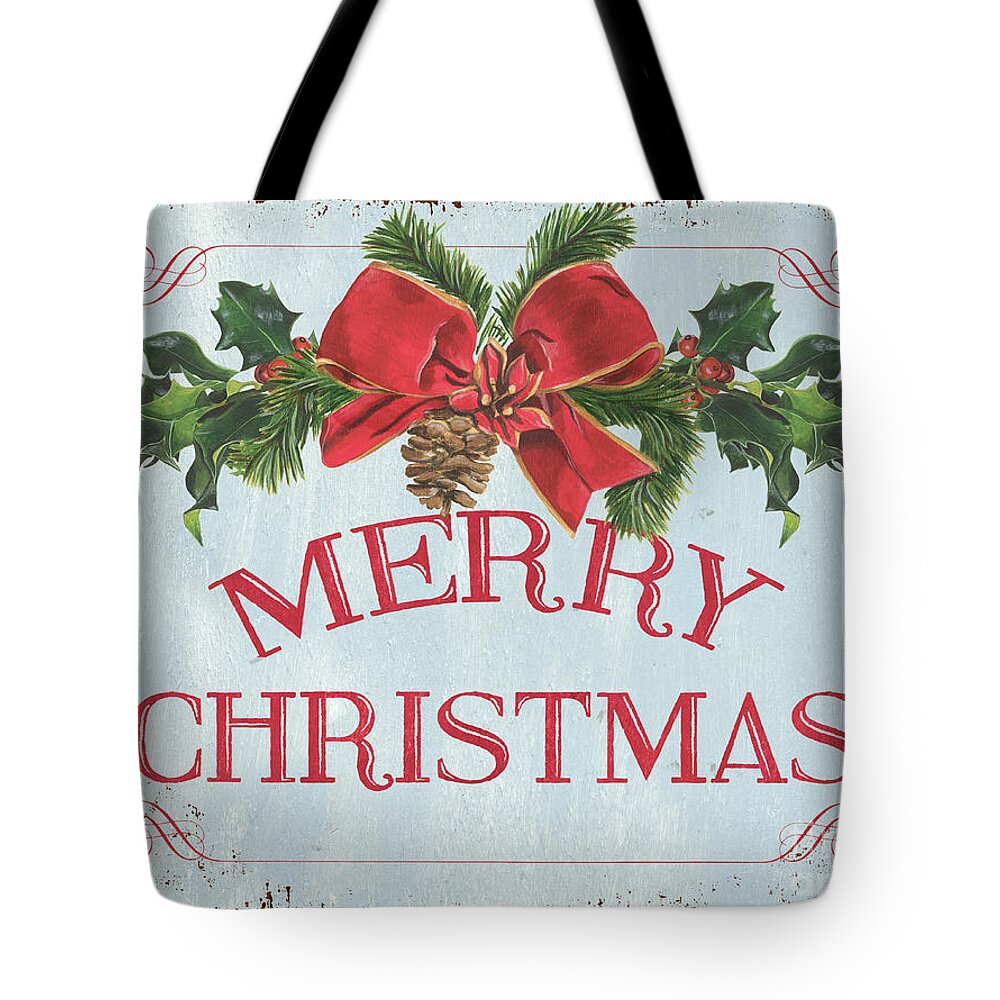 #faaAdWordsBest Tote Bag featuring the painting Folk Merry Christmas by Debbie DeWitt