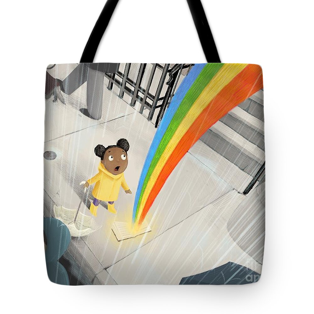 Kidlit Tote Bag featuring the digital art Follow Your Rainbow by Michael Ciccotello