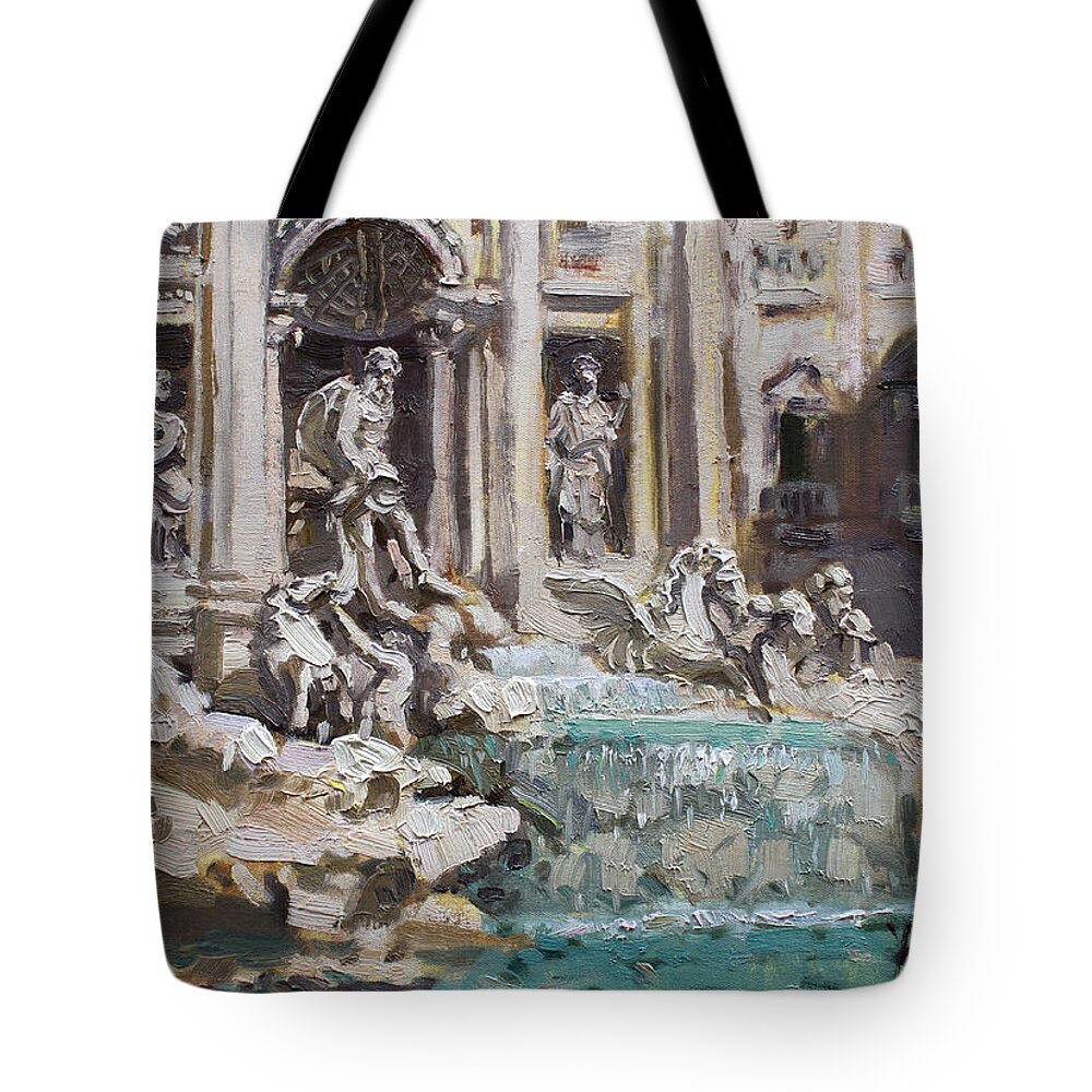 Fontana Di Trevi Tote Bag featuring the painting Fontana di Trevi Rome by Ylli Haruni
