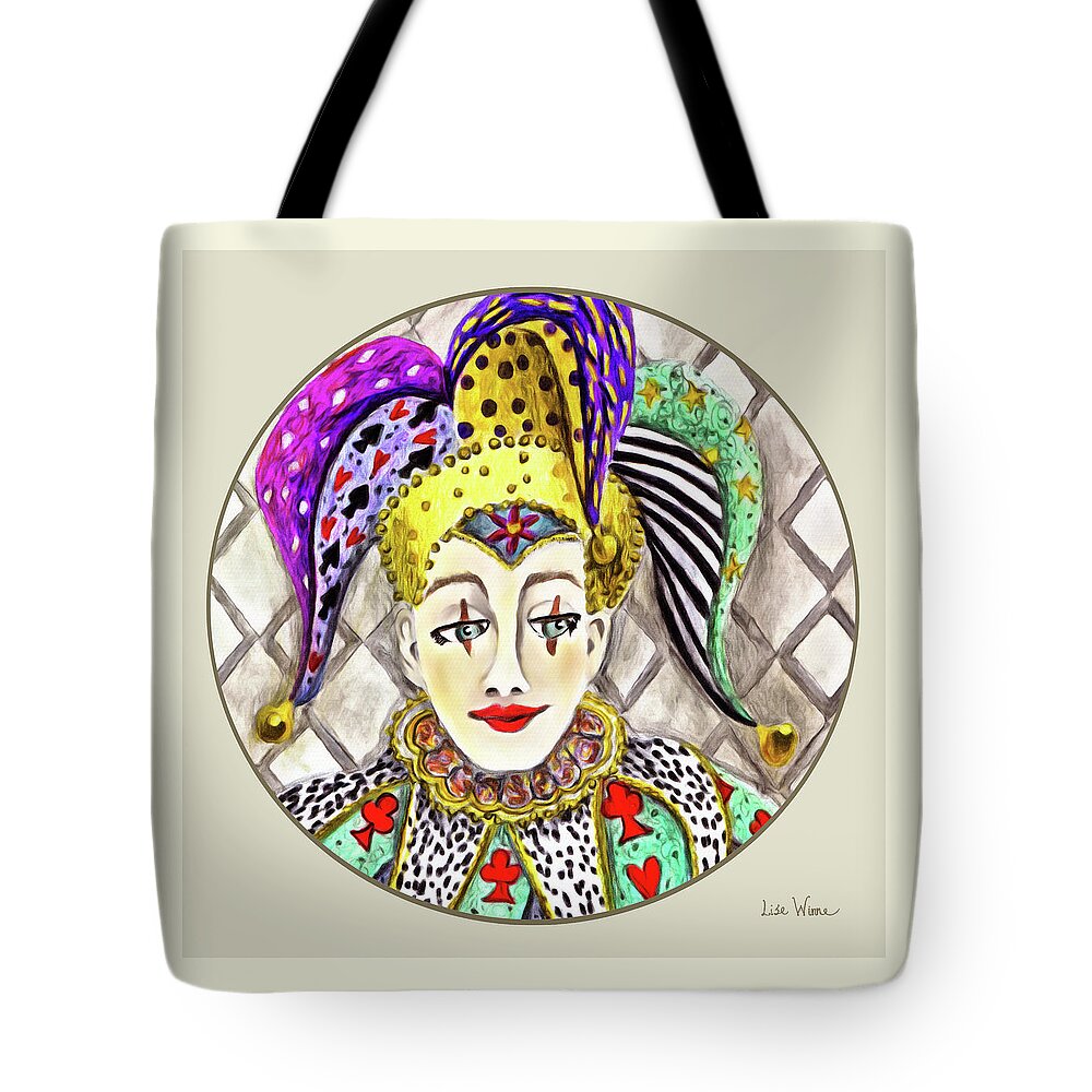Lise Winne Tote Bag featuring the painting Fools, Jester button by Lise Winne