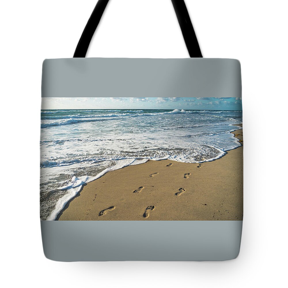 Florida Tote Bag featuring the photograph Footprints in the Sand Delray Beach Florida by Lawrence S Richardson Jr
