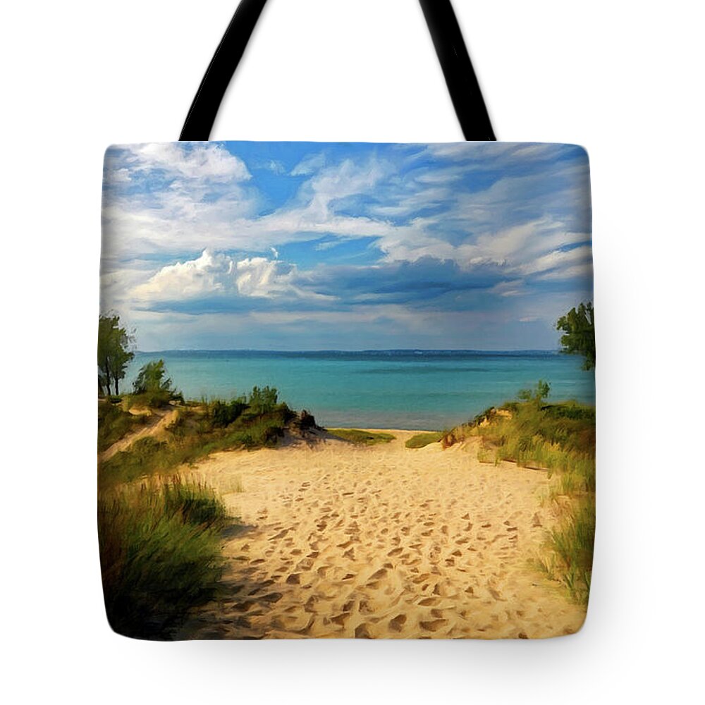 Footprints Tote Bag featuring the painting Footprints In The Sand P D P by David Dehner
