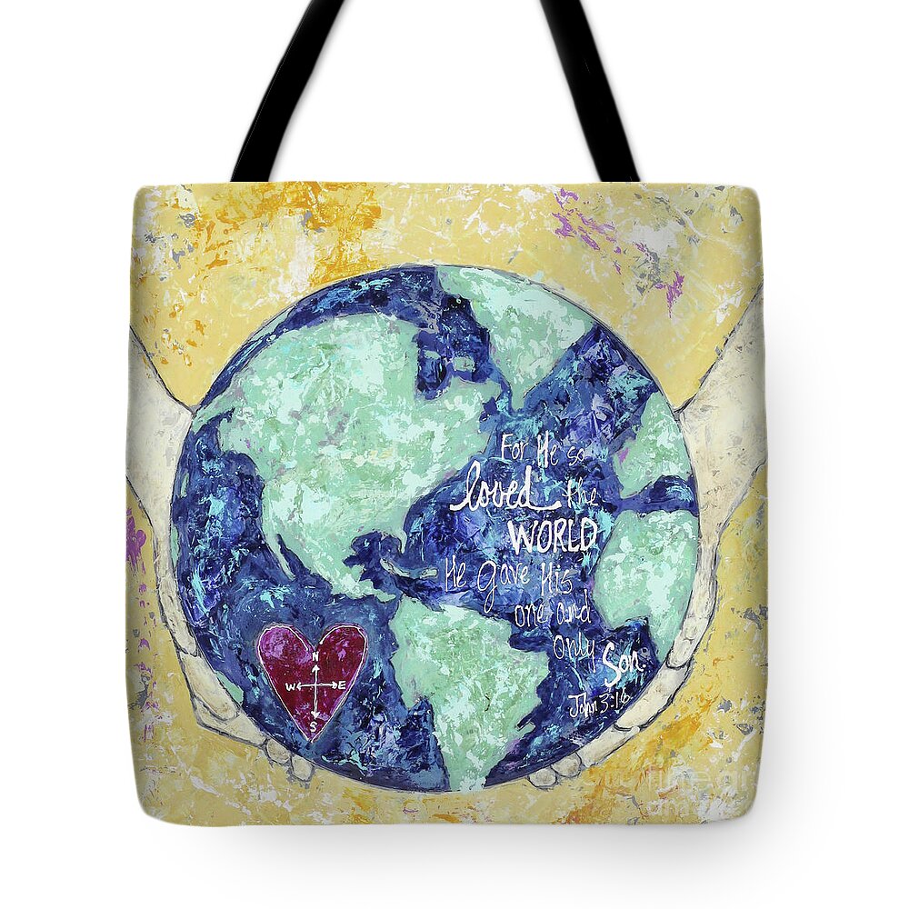 Jesus Tote Bag featuring the painting For He So Loved the World by Kirsten Koza Reed