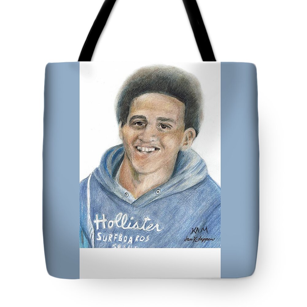 Portrait Of A Young Man Taken Too Soon Tote Bag featuring the drawing For His Grandmother by Jan Dappen