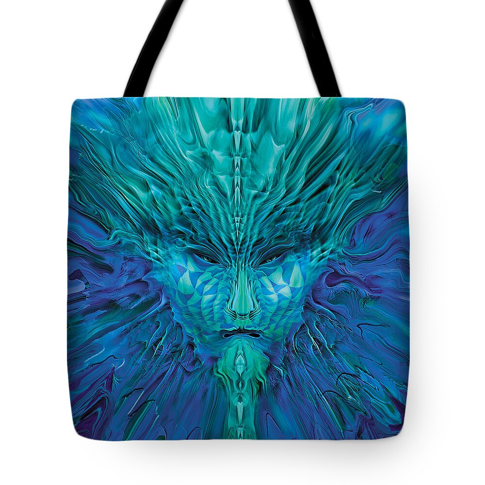 Face In Blue Tote Bag featuring the digital art Force by Judith Barath