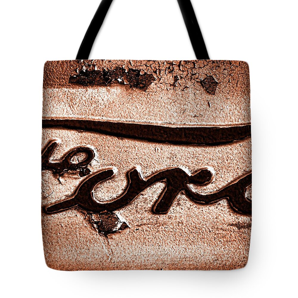 Antique Tote Bag featuring the photograph Ford Badge Grunge by Olivier Le Queinec