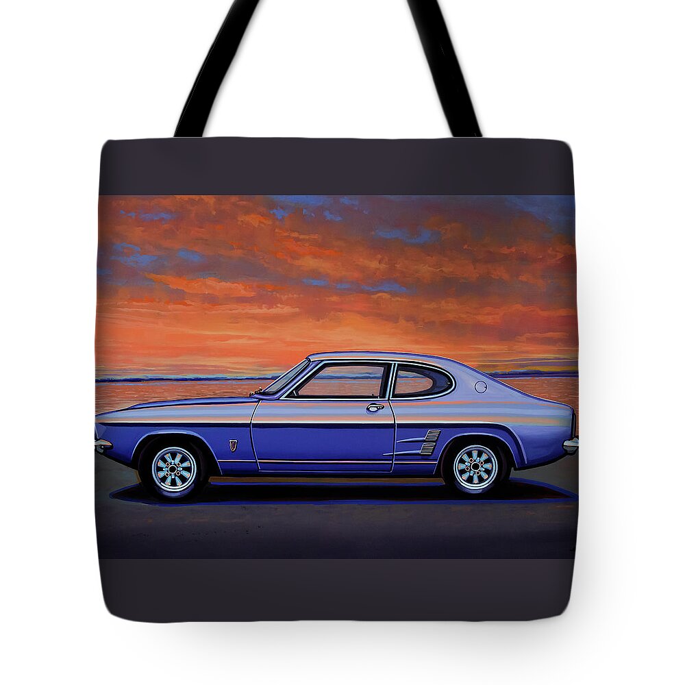 Ford Capri Tote Bag featuring the painting Ford Capri 1969 Painting by Paul Meijering