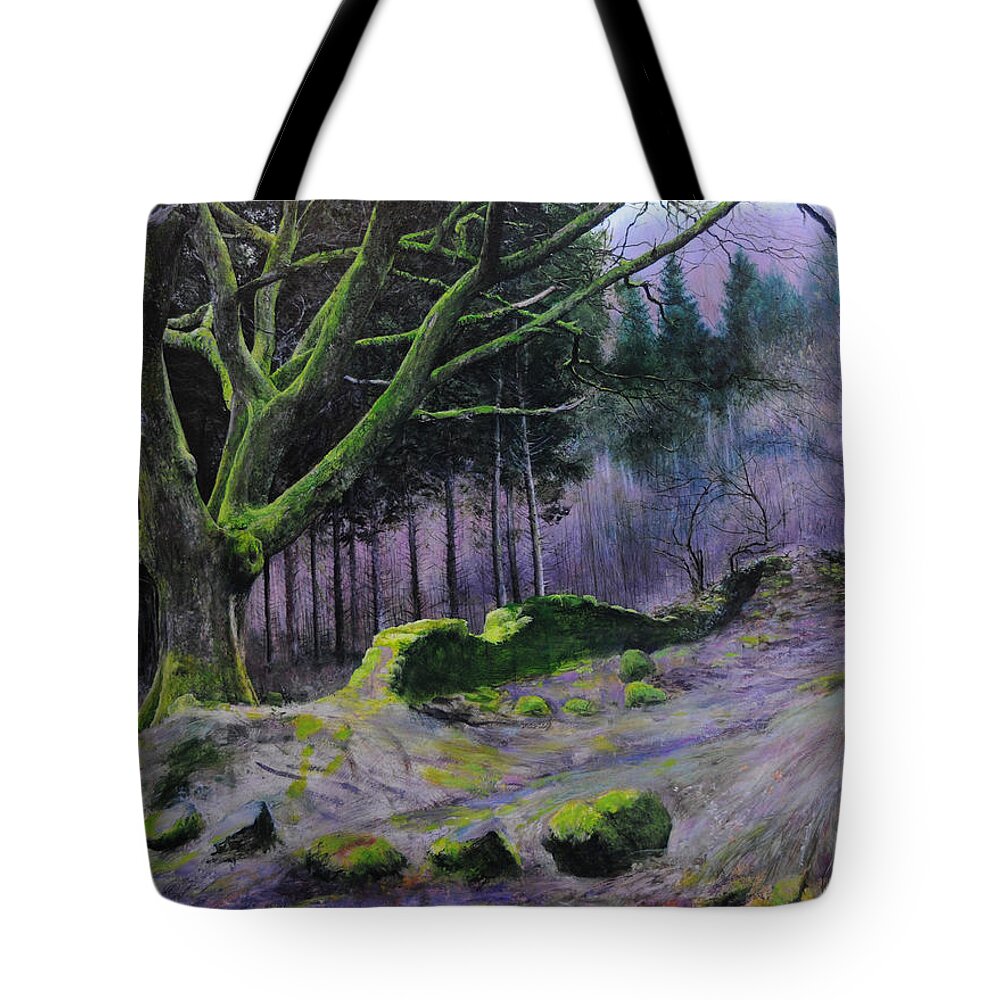 Landscape Tote Bag featuring the painting Forest in Wales by Harry Robertson
