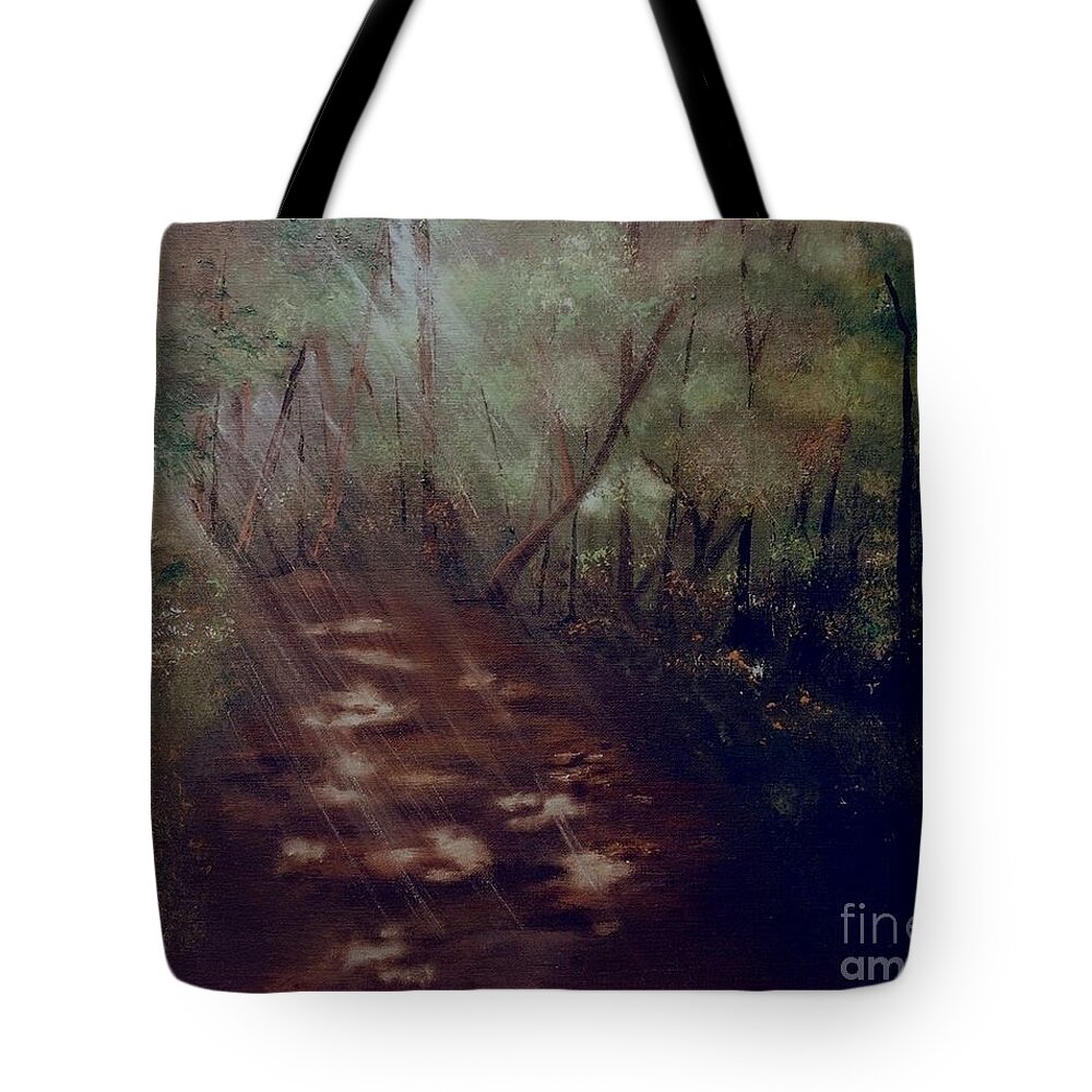 Forest Tote Bag featuring the painting Forest Rays by Denise Tomasura